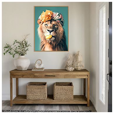 King of the Bathroom Lion by Niky Rahner Framed Canvas Wall Art Print