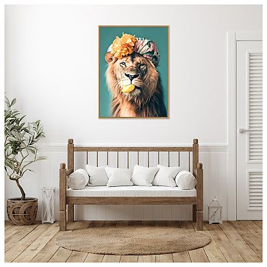 King of the Bathroom Lion by Niky Rahner Framed Canvas Wall Art Print