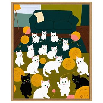 Cats and Wool by Uma Gokhale Framed Canvas Wall Art Print