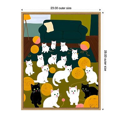 Cats and Wool by Uma Gokhale Framed Canvas Wall Art Print
