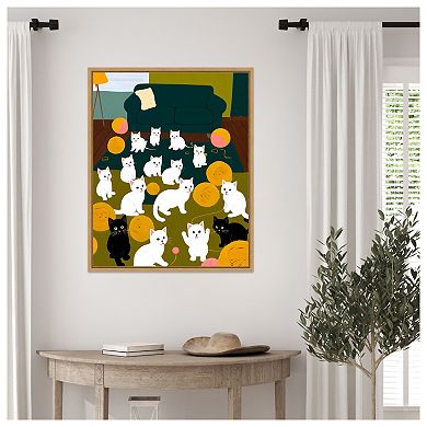 Cats and Wool by Uma Gokhale Framed Canvas Wall Art Print
