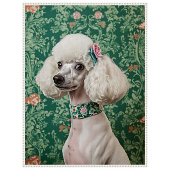 The Floral Adorned Poodle by Mowzu Framed Canvas Wall Art Print