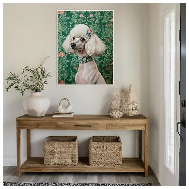 The Floral Adorned Poodle by Mowzu Framed Canvas Wall Art Print