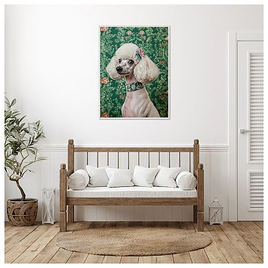The Floral Adorned Poodle by Mowzu Framed Canvas Wall Art Print