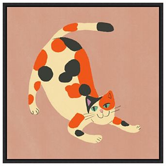 Playful Calico Cat by Little Dean Framed Canvas Wall Art Print