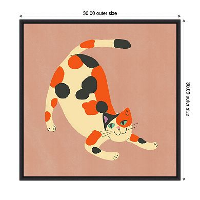 Playful Calico Cat by Little Dean Framed Canvas Wall Art Print