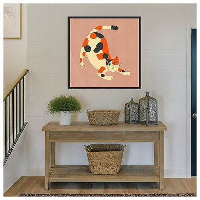 Playful Calico Cat by Little Dean Framed Canvas Wall Art Print