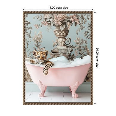 Leopard Pink Bubble Bath by Niky Rahner Framed Canvas Wall Art Print