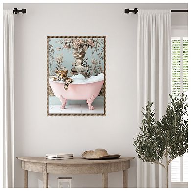 Leopard Pink Bubble Bath by Niky Rahner Framed Canvas Wall Art Print