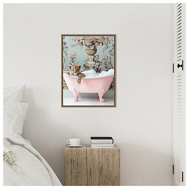 Leopard Pink Bubble Bath by Niky Rahner Framed Canvas Wall Art Print