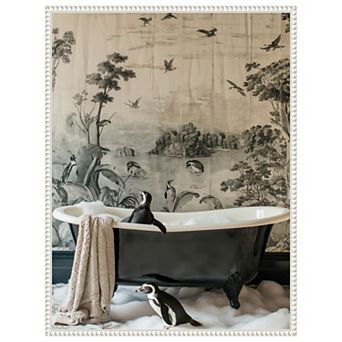 Penguins Dreamy Bath Time by Niky Rahner Framed Canvas Wall Art Print