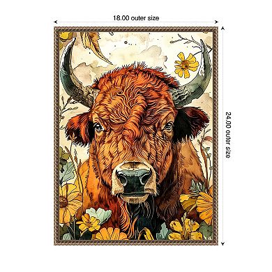 Buffalo in Flowers by Justyna Jaszke Framed Canvas Wall Art Print