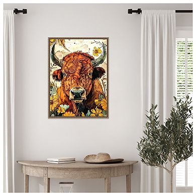 Buffalo in Flowers by Justyna Jaszke Framed Canvas Wall Art Print