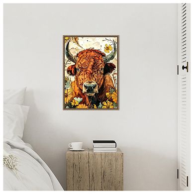 Buffalo in Flowers by Justyna Jaszke Framed Canvas Wall Art Print