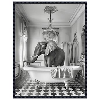 Elephant Bath Room by Niky Rahner Framed Canvas Wall Art Print