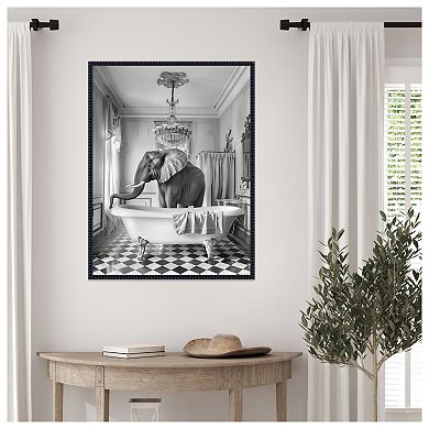 Elephant Bath Room by Niky Rahner Framed Canvas Wall Art Print