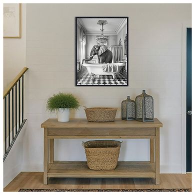 Elephant Bath Room by Niky Rahner Framed Canvas Wall Art Print