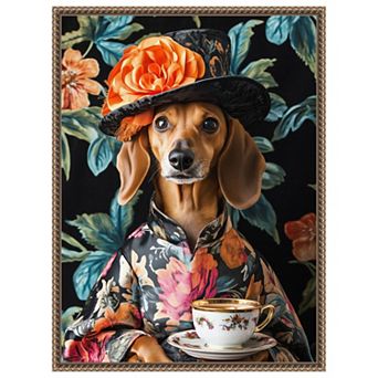 Tea Time Dachshund by Mowzu Framed Canvas Wall Art Print