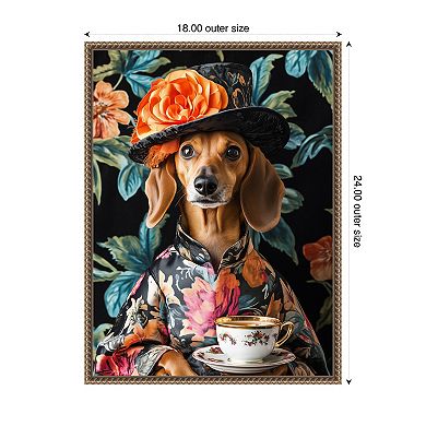 Tea Time Dachshund by Mowzu Framed Canvas Wall Art Print
