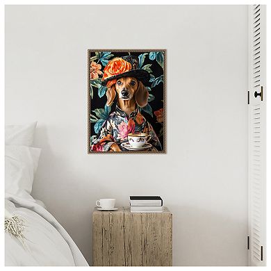 Tea Time Dachshund by Mowzu Framed Canvas Wall Art Print