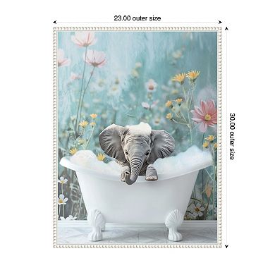 Blue Blossom Elephant Bath by Niky Rahner Framed Canvas Wall Art Print