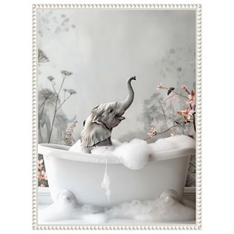 Elephant Bath Bliss by Niky Rahner Framed Canvas Wall Art Print