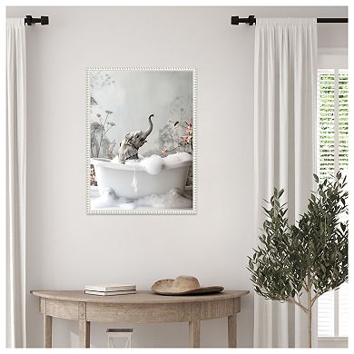 Elephant Bath Bliss by Niky Rahner Framed Canvas Wall Art Print