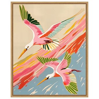 Roseate Spoonbills Sky Ballet by Uma Gokhale Framed Canvas Wall Art Print