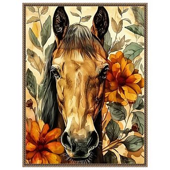 Horse in Flowers by Justyna Jaszke Framed Canvas Wall Art Print