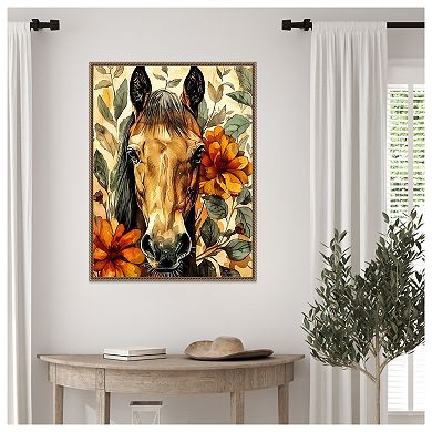 Horse in Flowers by Justyna Jaszke Framed Canvas Wall Art Print