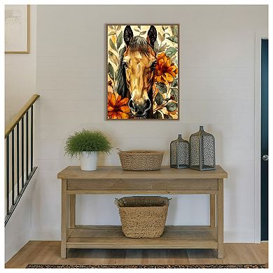 Horse in Flowers by Justyna Jaszke Framed Canvas Wall Art Print