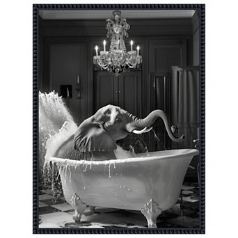 Big Elephant Splash by Niky Rahner Framed Canvas Wall Art Print