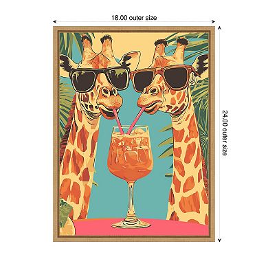 Giraffes Sharing a Drink by Andreas Magnusson Framed Canvas Wall Art Print