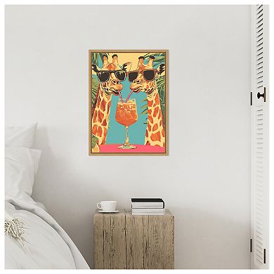 Giraffes Sharing a Drink by Andreas Magnusson Framed Canvas Wall Art Print