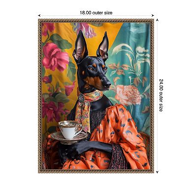 The Tea Connoisseur Doberman by Mowzu Framed Canvas Wall Art Print