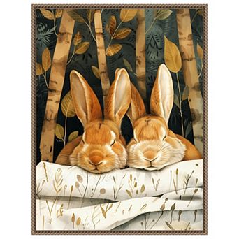 Sleepy Bunny Forest by Justyna Jaszke Framed Canvas Wall Art Print