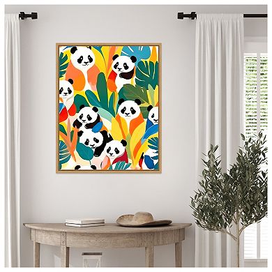 Pandas Tropical by Uma Gokhale Framed Canvas Wall Art Print