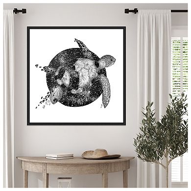Cosmic Sea Turtle by Ec Mazur Framed Canvas Wall Art Print