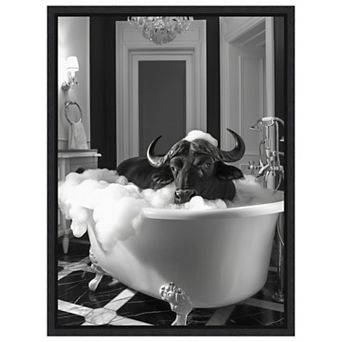 Rub a Dub Buffalo by Niky Rahner Framed Canvas Wall Art Print