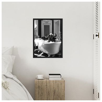 Rub a Dub Buffalo by Niky Rahner Framed Canvas Wall Art Print