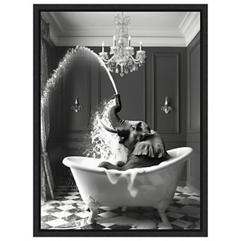 Splish Splash Safari Elephant by Niky Rahner Framed Canvas Wall Art Print