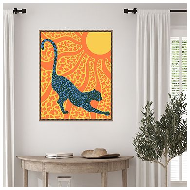 Sunny Stripes Cheetah Stretch by Kintsugi99 Framed Canvas Wall Art Print