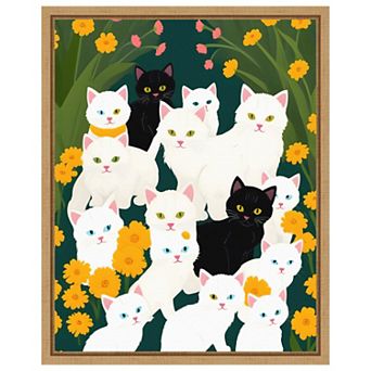 Cats Meet Up Group by Uma Gokhale Framed Canvas Wall Art Print