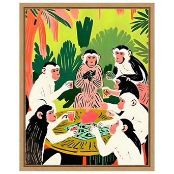 Monkey Poker a Royal Flush by Uma Gokhale Framed Canvas Wall Art Print