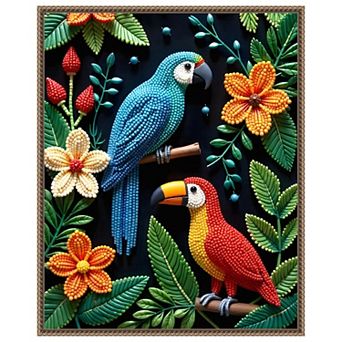 Parrot and Toucan in a Beaded Forest by Uma Gokhale Framed Canvas Wall Art Print