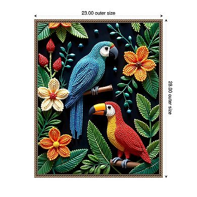 Parrot and Toucan in a Beaded Forest by Uma Gokhale Framed Canvas Wall Art Print