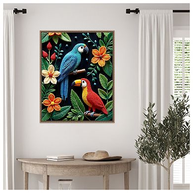 Parrot and Toucan in a Beaded Forest by Uma Gokhale Framed Canvas Wall Art Print