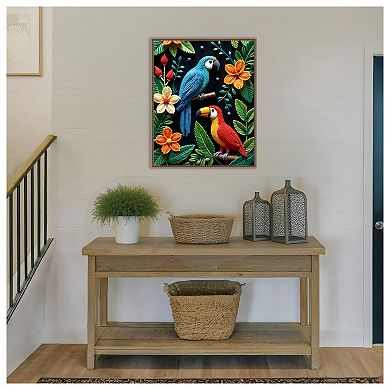 Parrot and Toucan in a Beaded Forest by Uma Gokhale Framed Canvas Wall Art Print