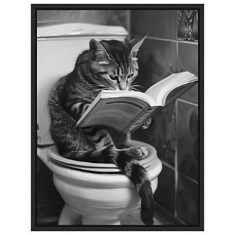 Literary Litter Box Cat by Niky Rahner Framed Canvas Wall Art Print