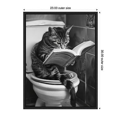 Literary Litter Box Cat by Niky Rahner Framed Canvas Wall Art Print